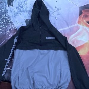 Black and grey champion raincoat